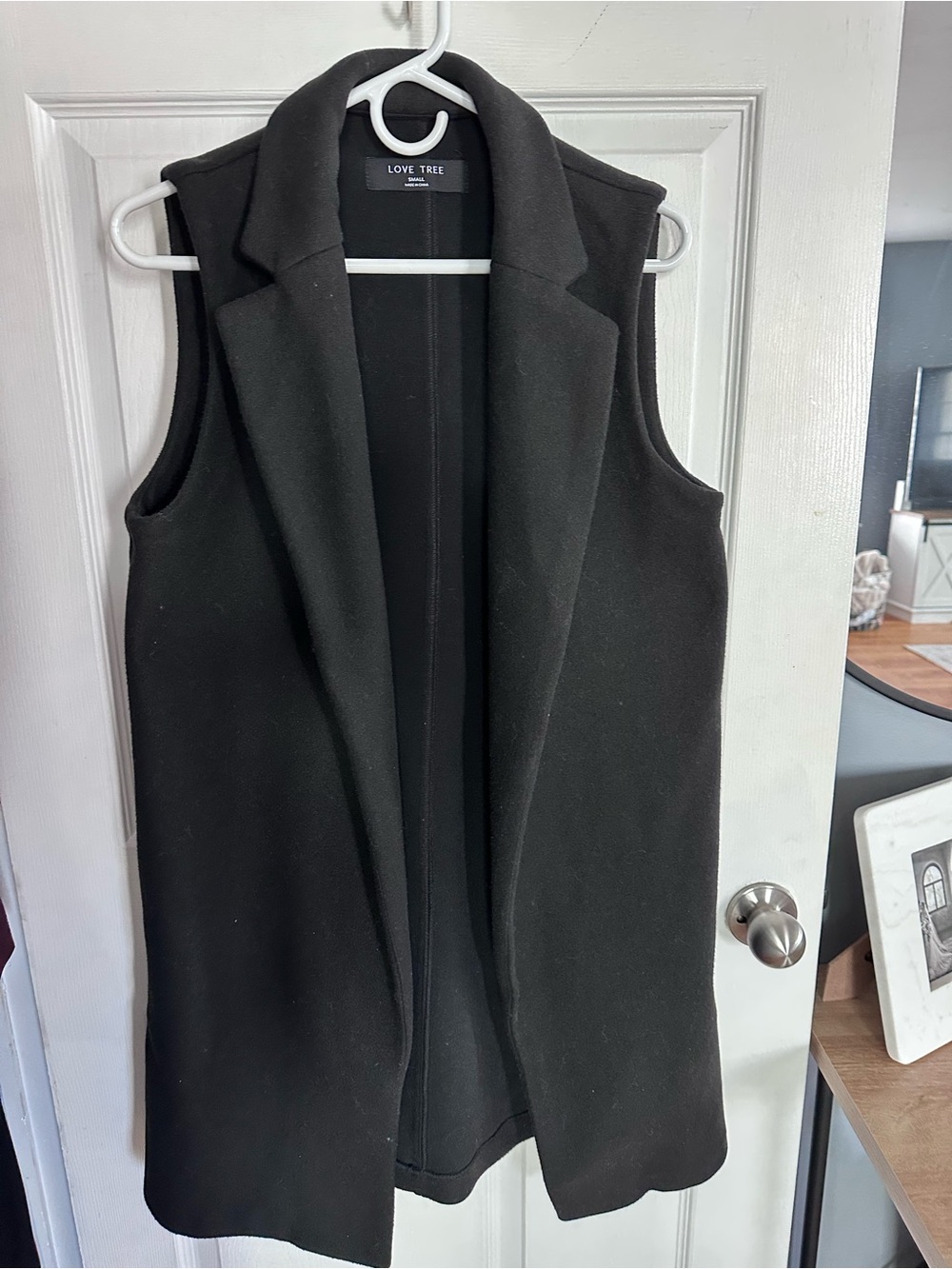 Love Tree Black Long Open-Front Sleeveless Vest